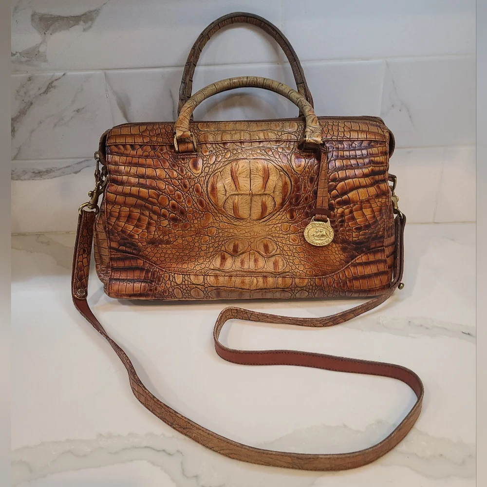 Brahmin Vintage Toasted Almond Melbourne Stacey Boston Satchel Shoulder Bag